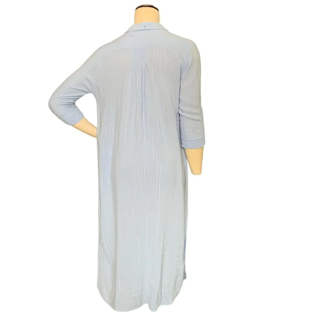 Donna Karan‎ Sleepwear Striped Button-Down Night Shirt-Dress Sz S Blue #129G
